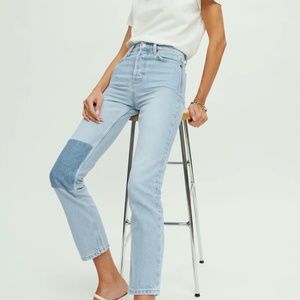[SOLD] Reformation Cynthia Patch High Rise Straight Jeans